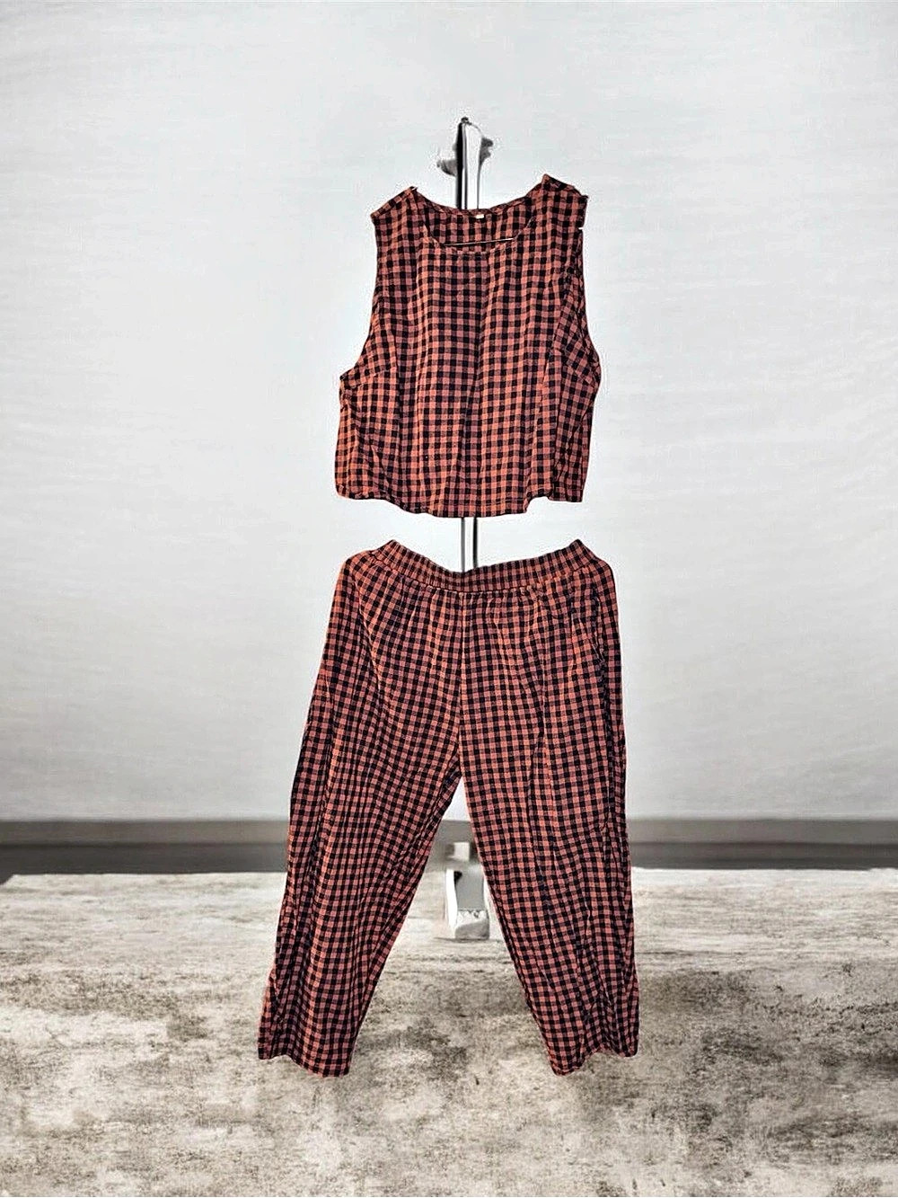 Checkered Two-Piece Set Orange & Navy